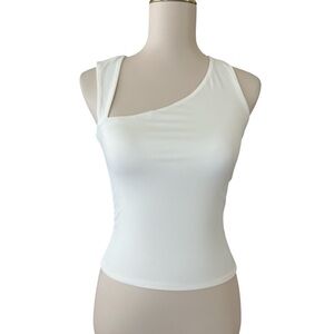 Commense Asymmetric Small White Neck Cut Out Tank Top